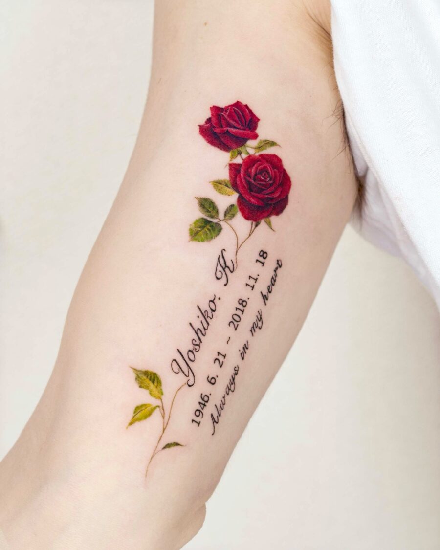 Elegant tribute with roses and heartfelt script