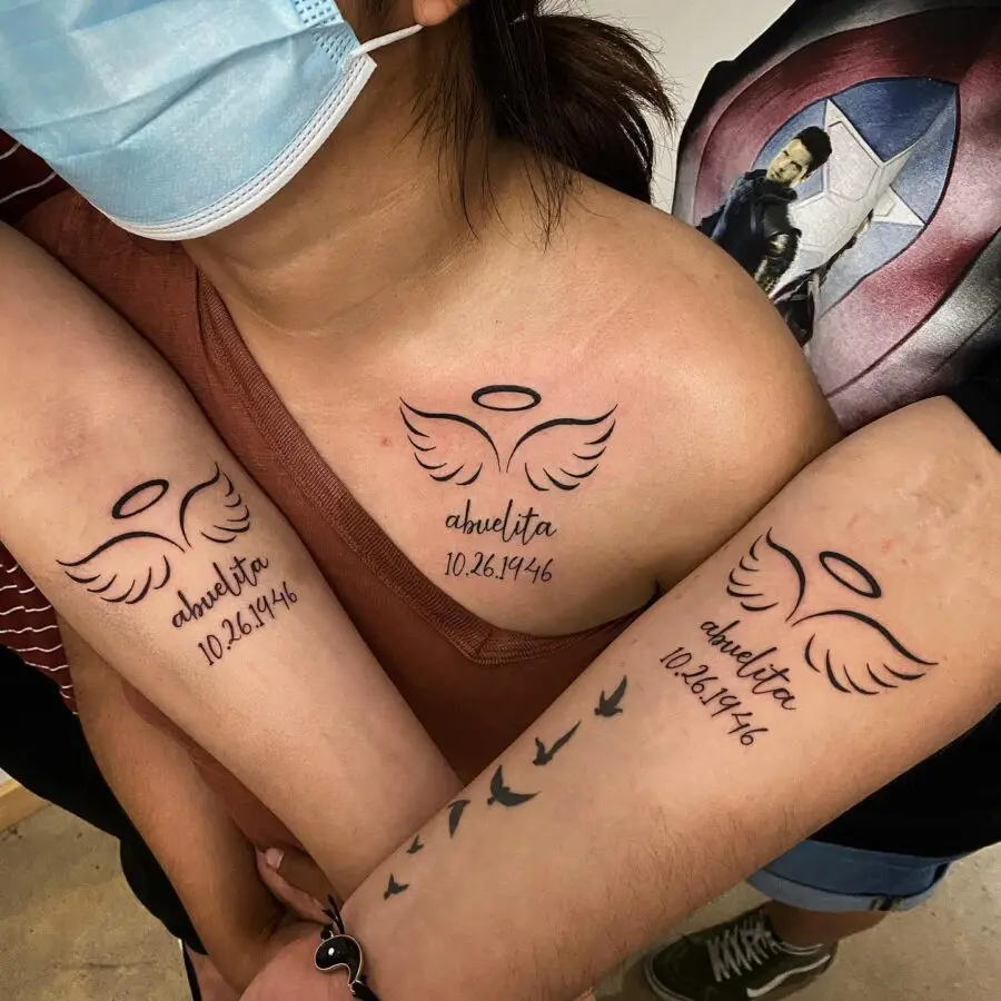 Heartfelt tribute tattoos with angelic wings