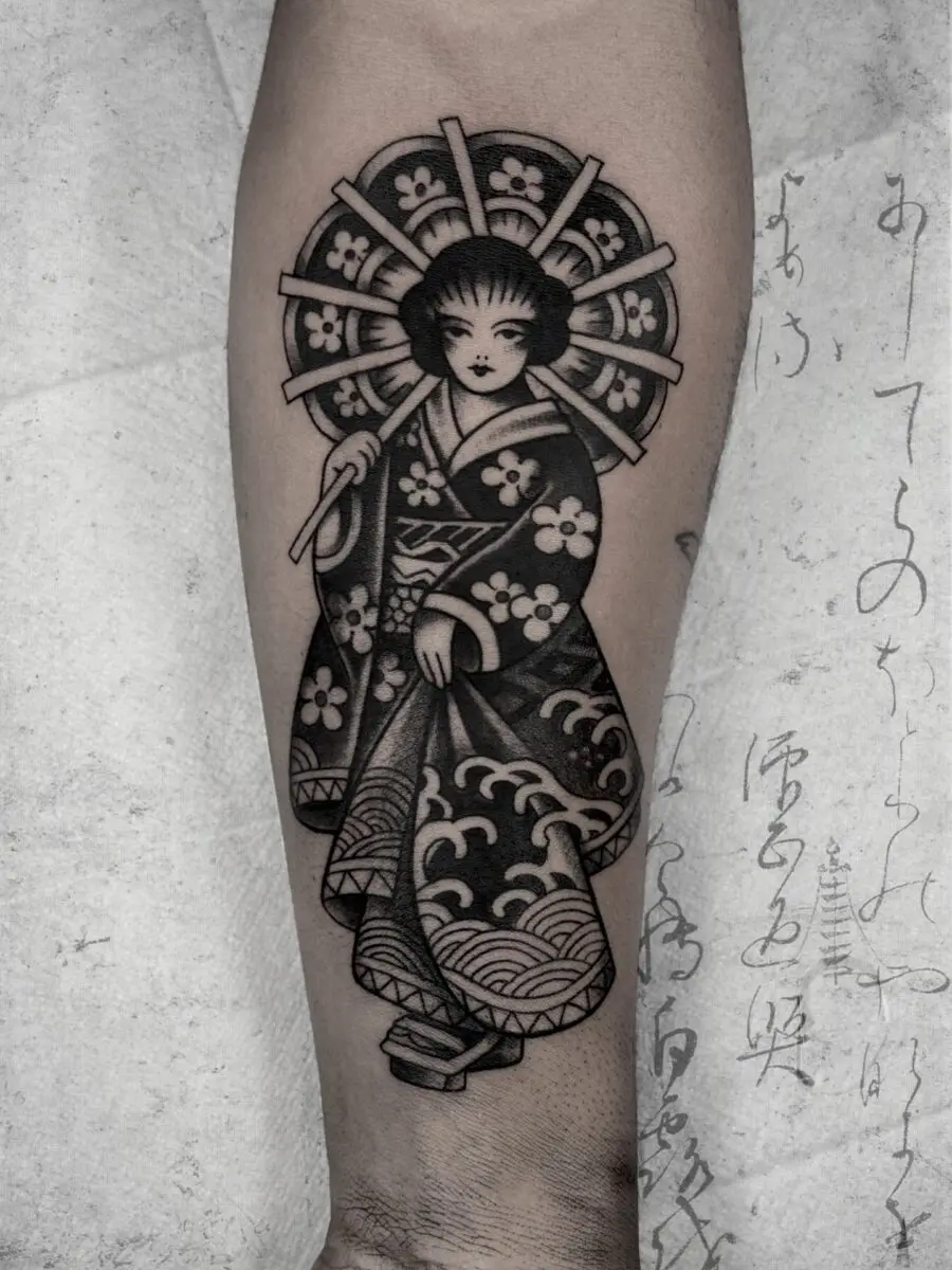 Traditional Geisha in Elegant Kimono Design