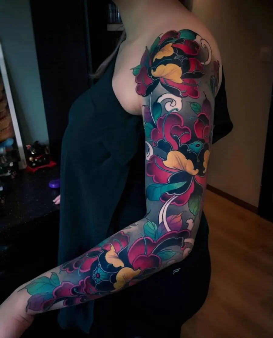 Vibrant Japanese Flower Tattoo Design