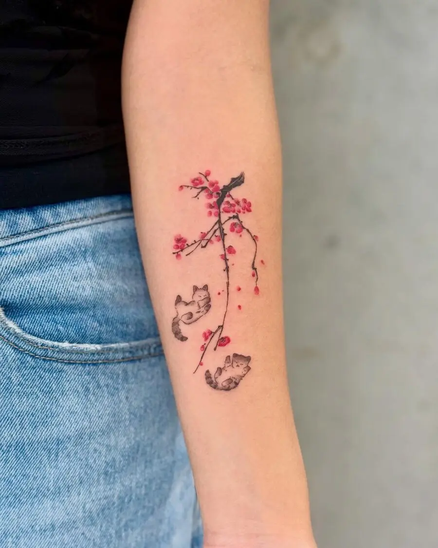 Koi fish and cherry blossoms in harmony