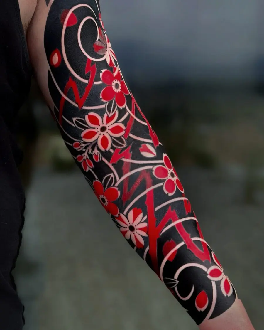 Intricate floral Japanese tattoo on the arm