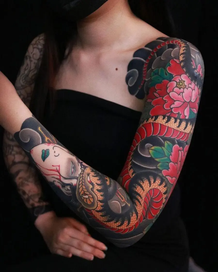 Vibrant Japanese Tattoo Sleeve with Intricate Designs