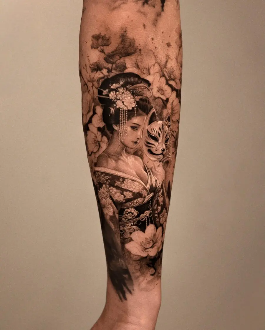 Elegant Japanese tattoo depicting a graceful geisha