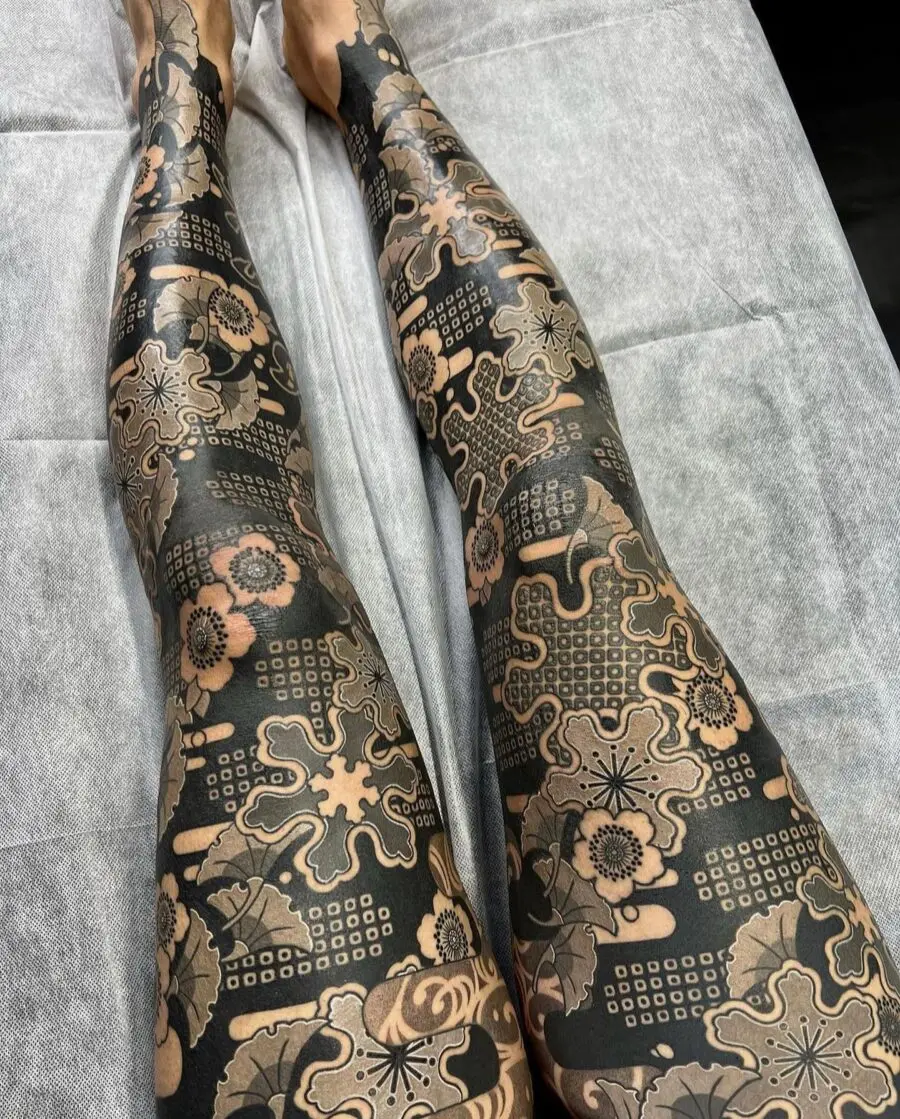 Intricate Japanese Tattoo Design on Full Legs