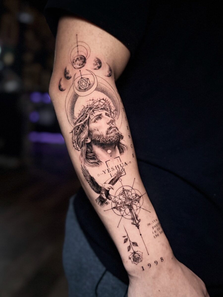 Intricate Jesus Christ Biblical Tattoo Design