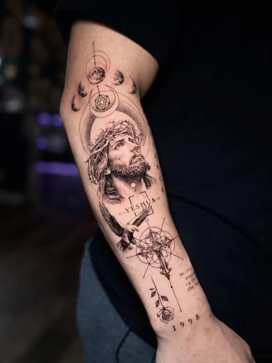 Intricate Jesus Christ Biblical Tattoo Design