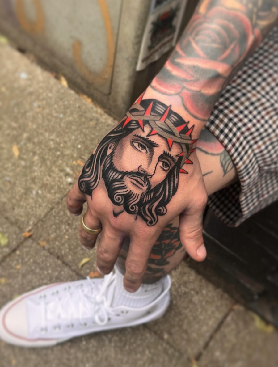 Bold Jesus tattoo expressing deep faith