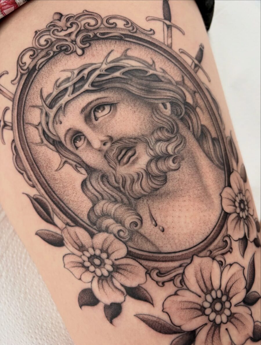 Stunning Jesus portrait with floral elements