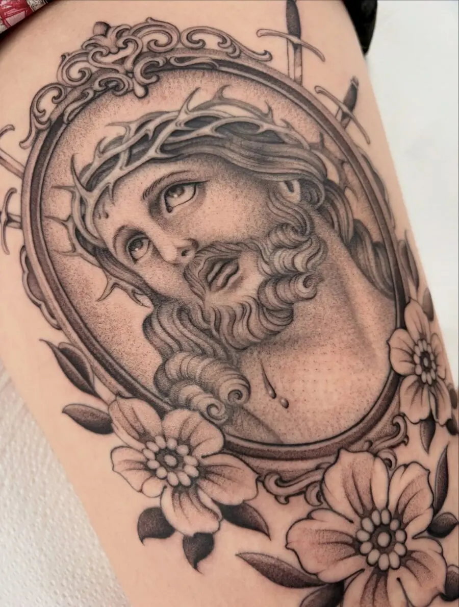 Stunning Jesus portrait with floral elements