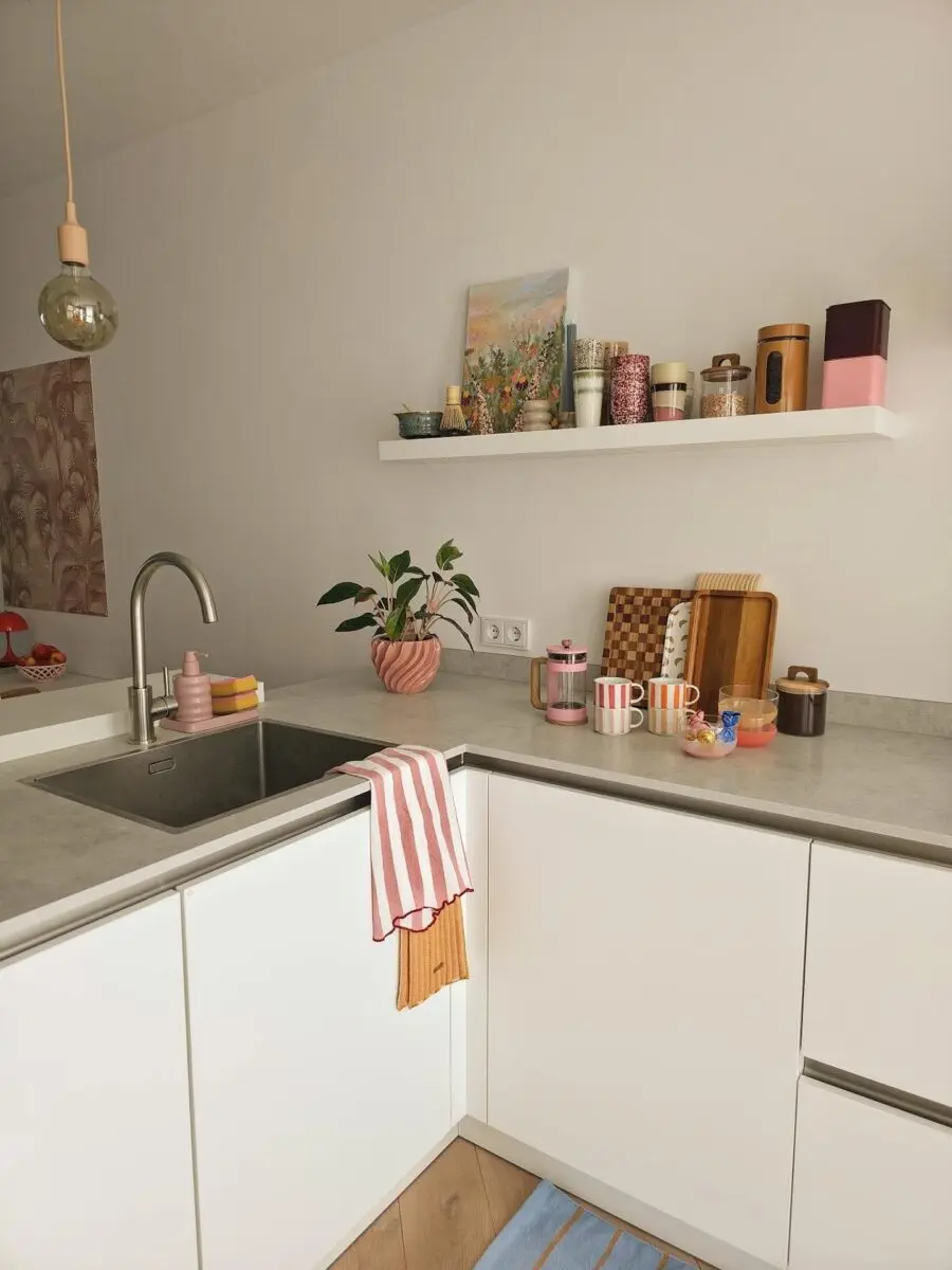 Charming kitchen decor with vibrant accents.