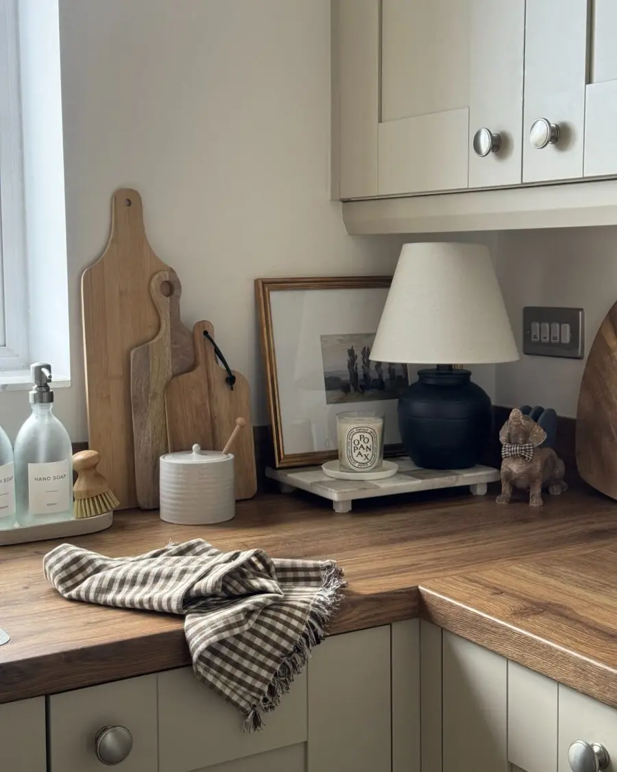 Stylish kitchen counter with natural accents