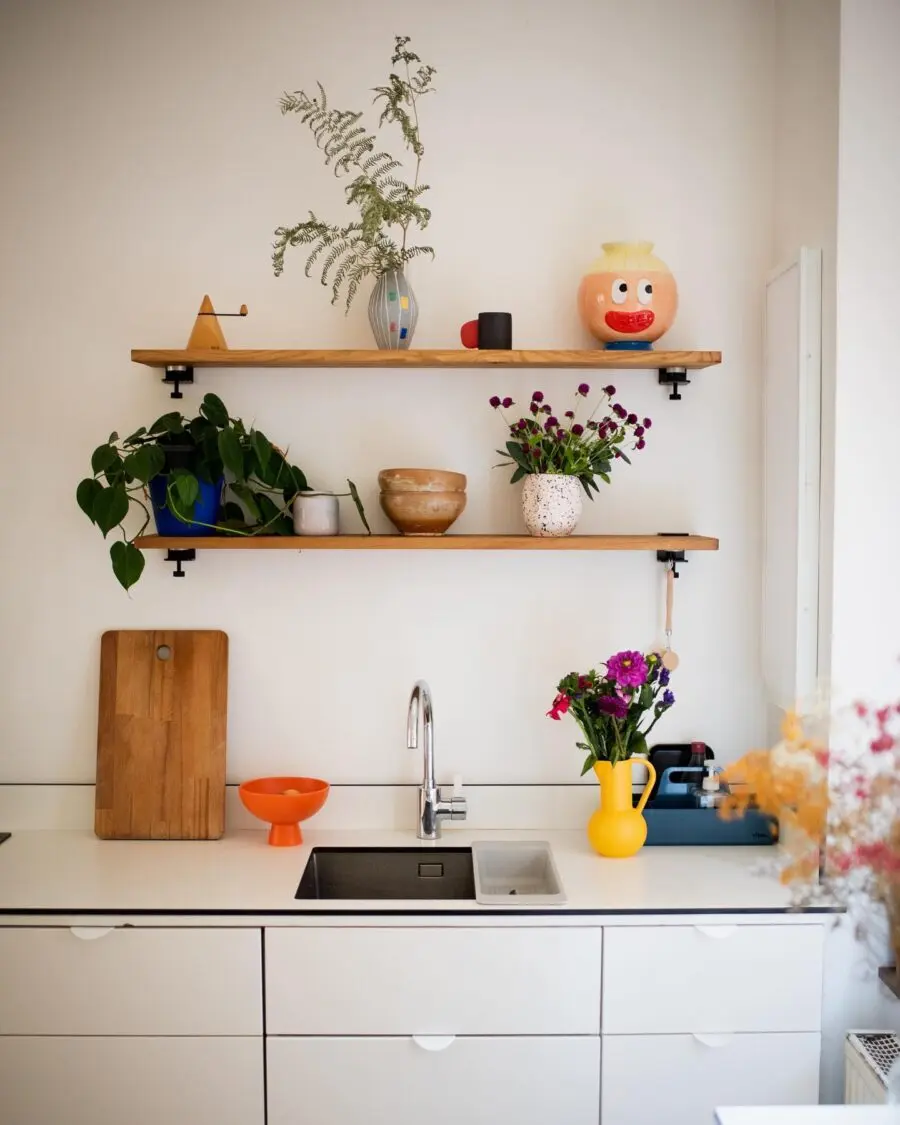 Charming kitchen counters with vibrant decor accents