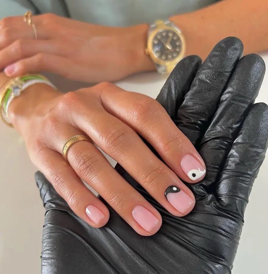Chic Minimalist Nails with Yin Yang Design
