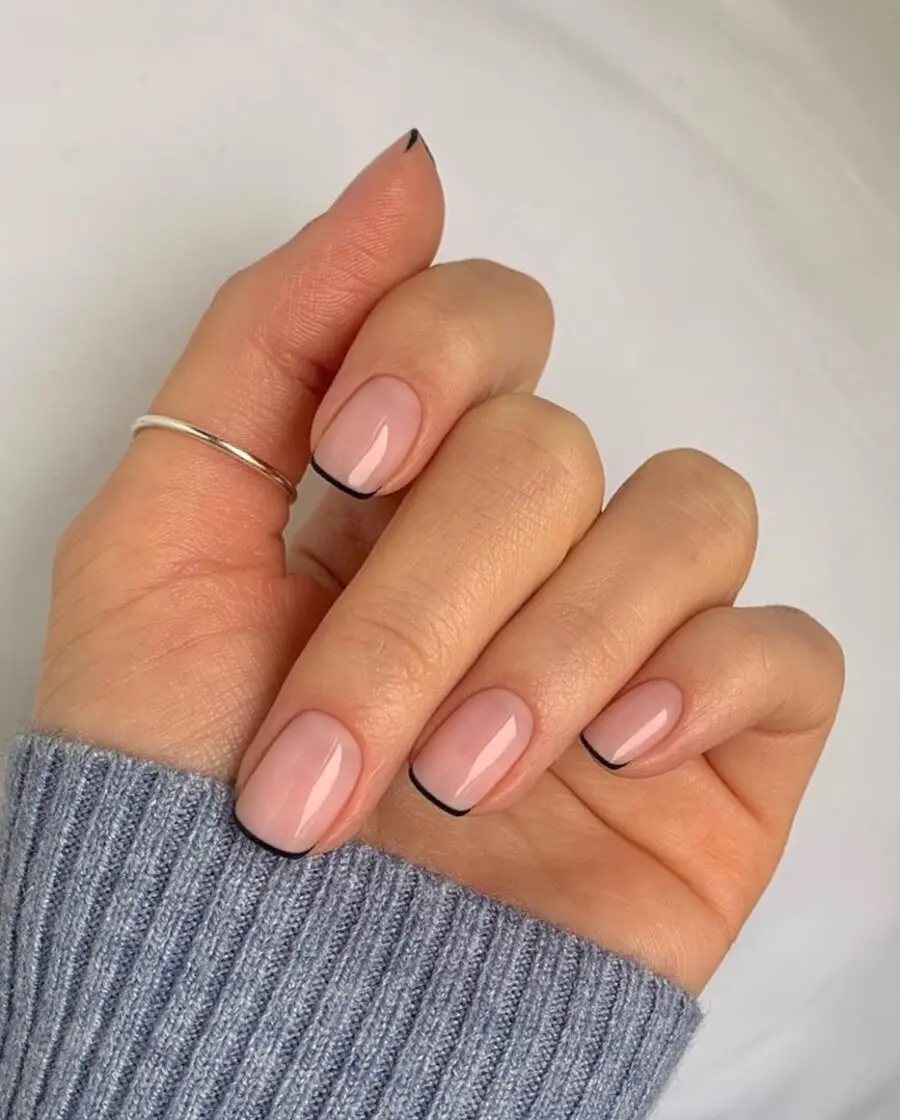Chic Minimalist Nails with Black Tips