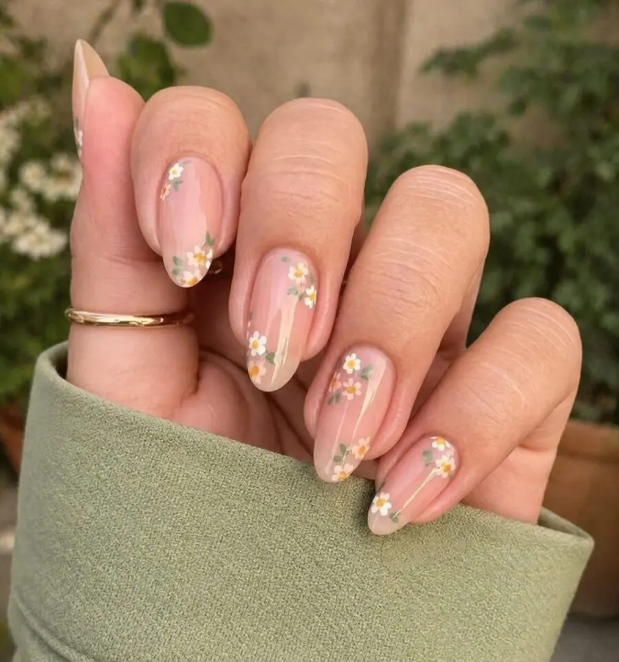 Charming Minimalist Floral Nail Design