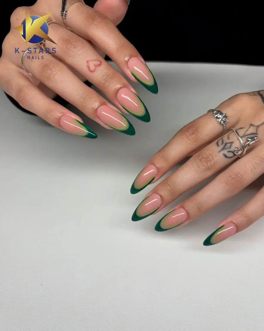 Stylish minimalist nails with green tips