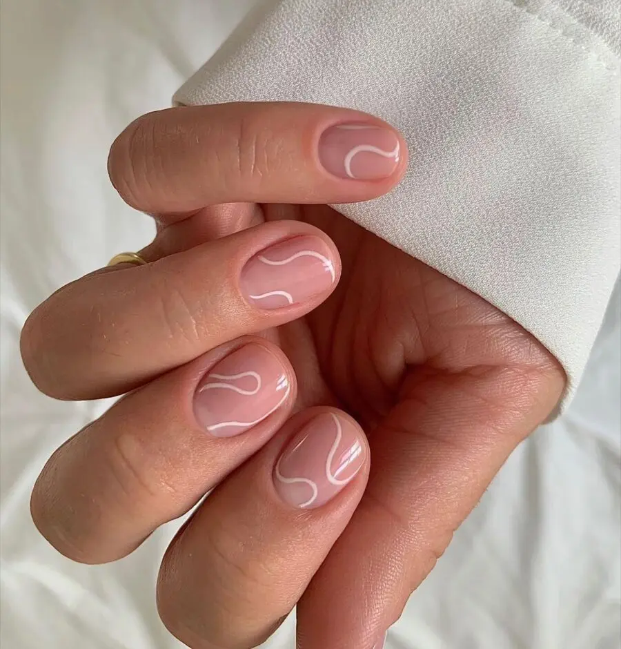 Elegant minimalist nails with flowing white designs