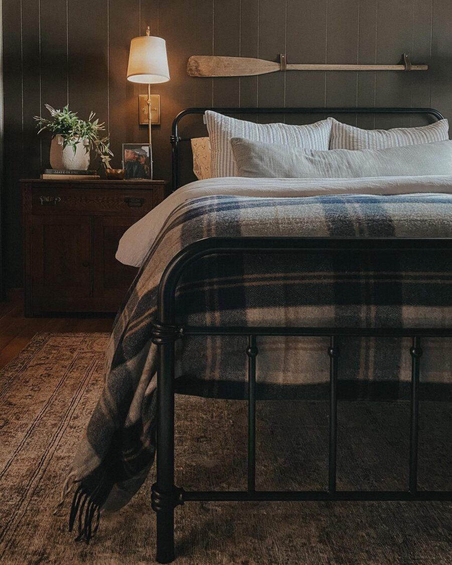 Cozy bed setup with rustic charm