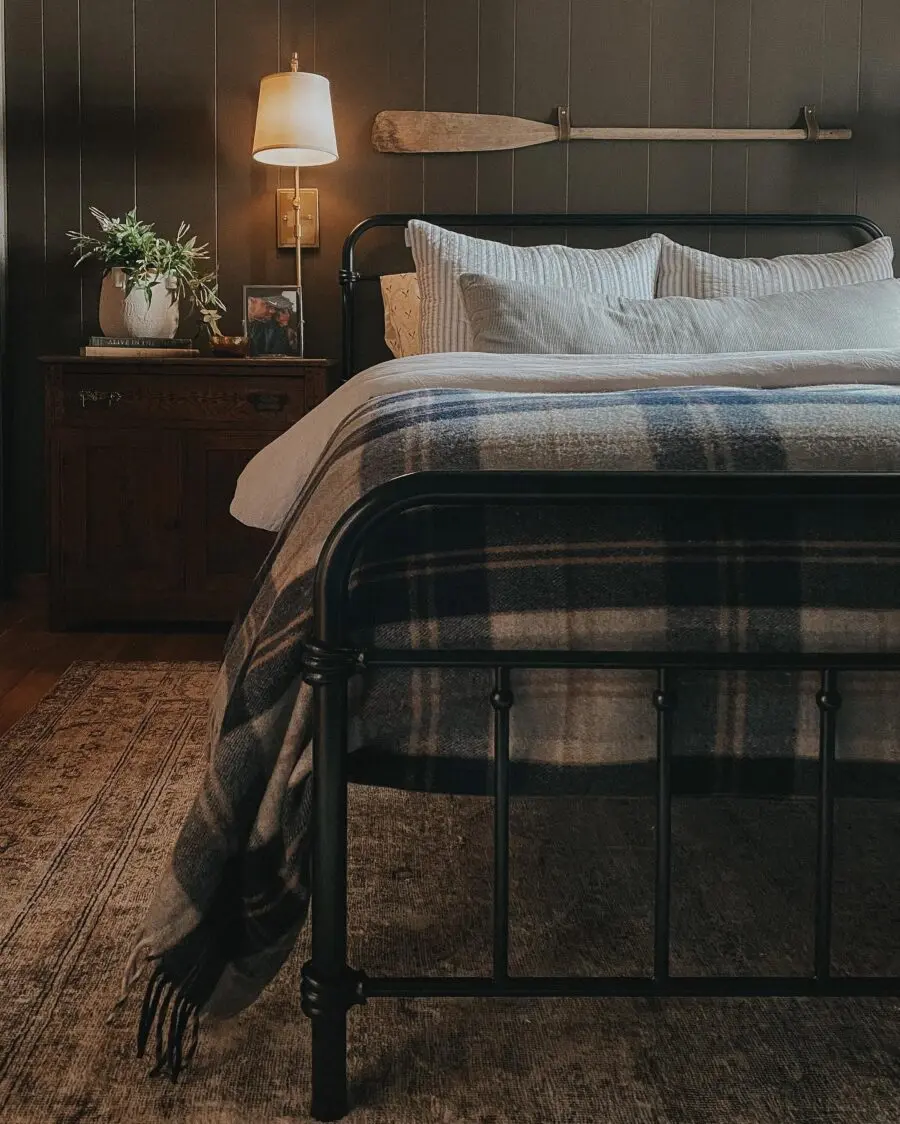 Cozy bed setup with rustic charm