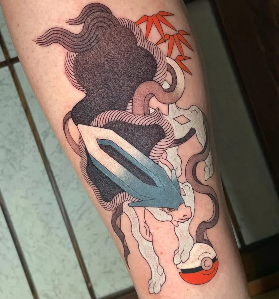 Vibrant Pokémon-Inspired Japanese Tattoo Art
