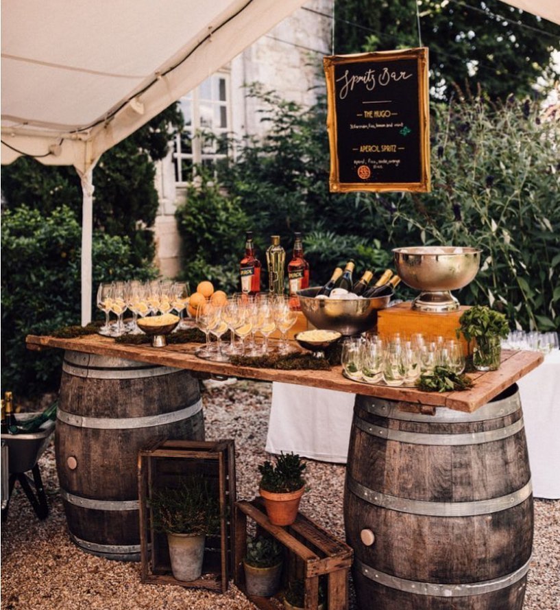 Charming outdoor bar setup with rustic flair