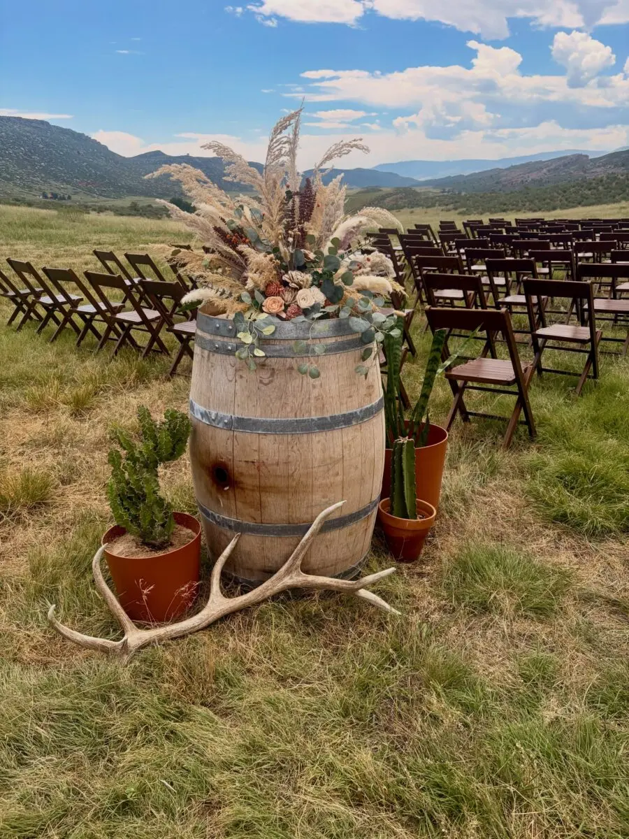 Charming rustic decor with elegant floral arrangements