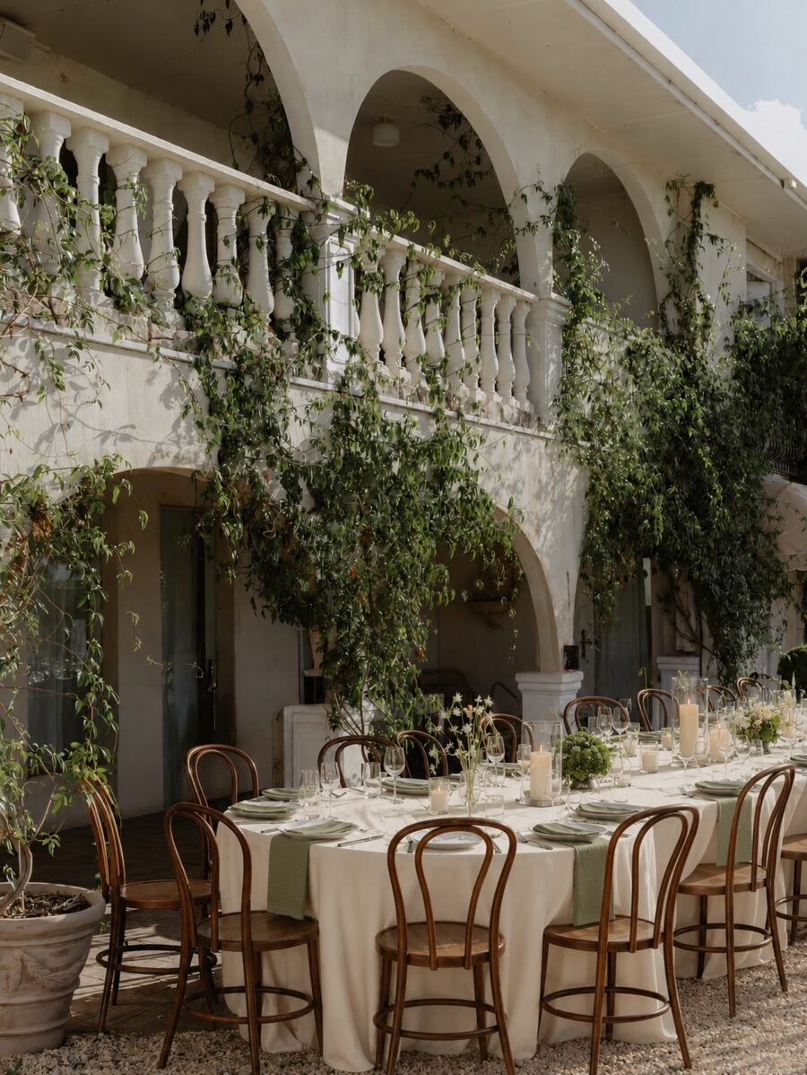 Charming outdoor table setting with natural decor