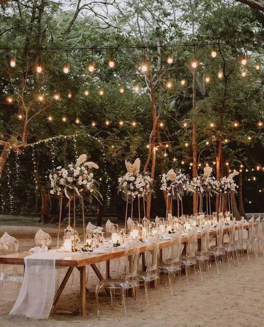 Charming outdoor rustic wedding reception decor