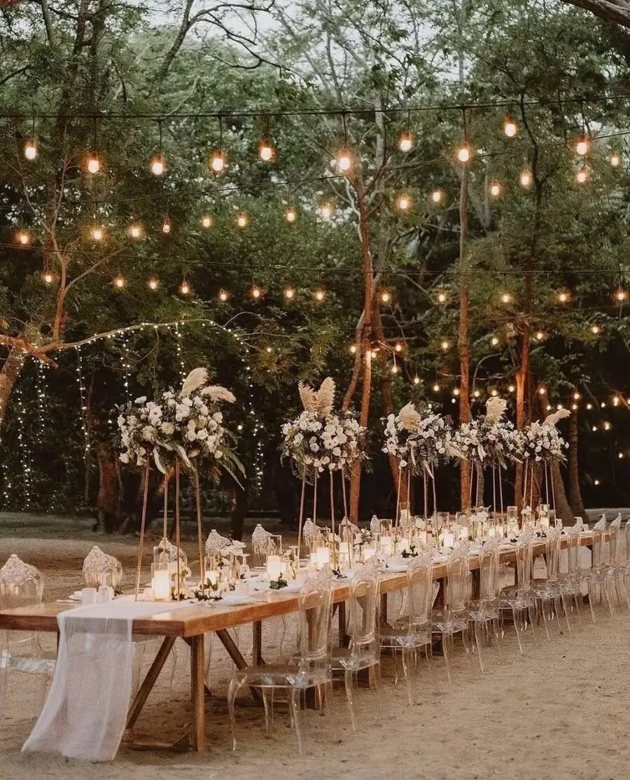 Charming outdoor rustic wedding reception decor