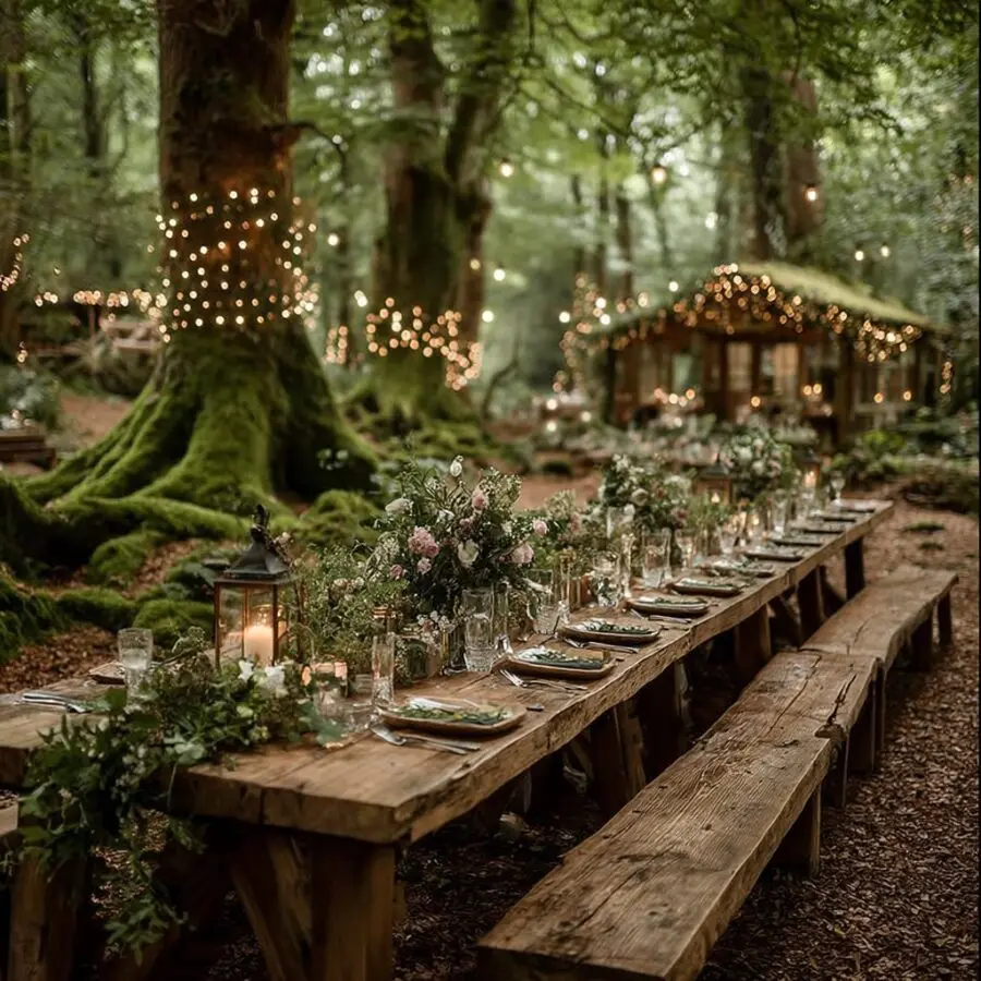 Elegant woodland tablescape for rustic weddings