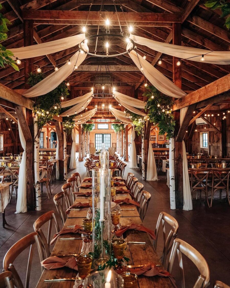 Charming indoor barn reception decor