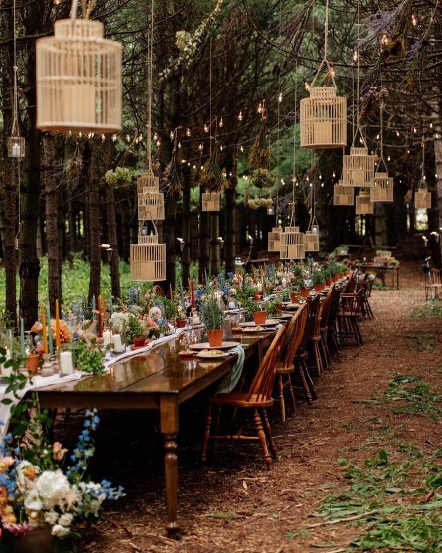Enchanting outdoor rustic wedding table setup