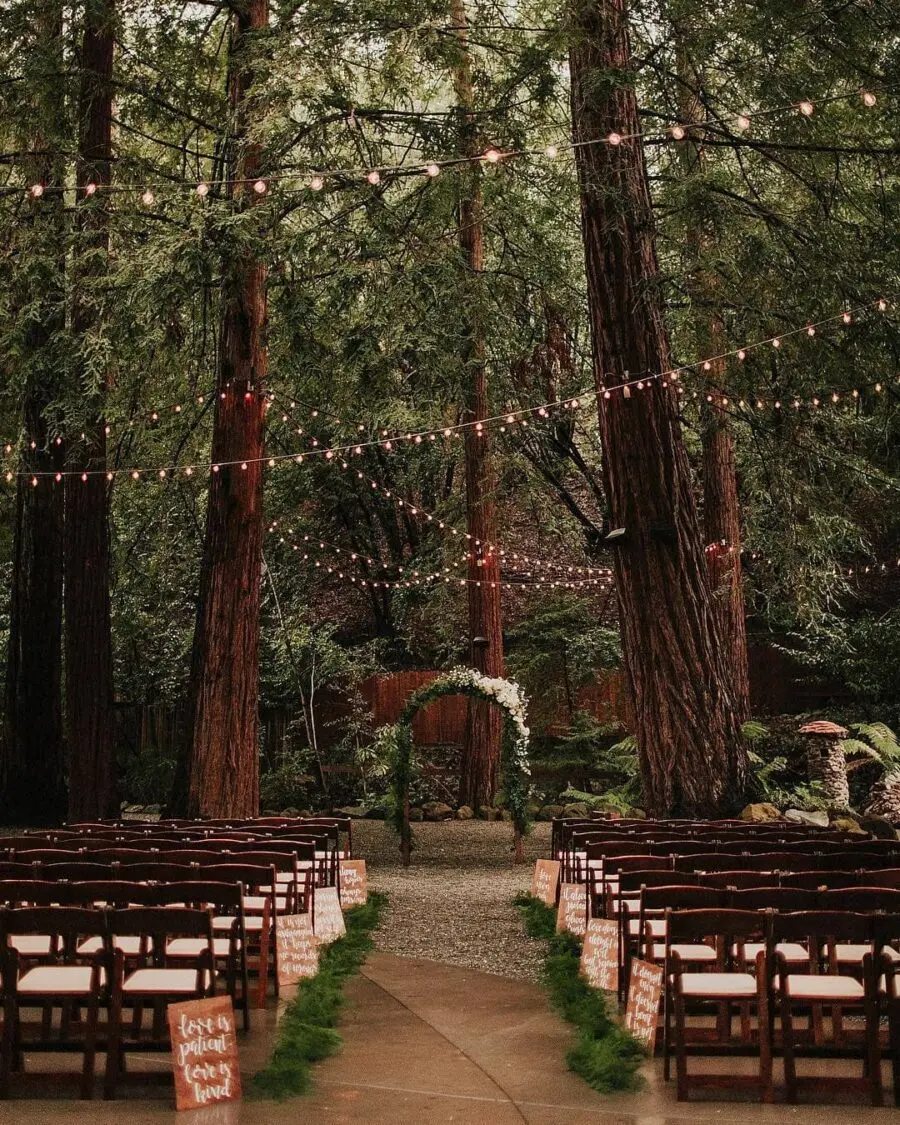 Charming Rustic Wedding Ceremony Under Twinkling Lights