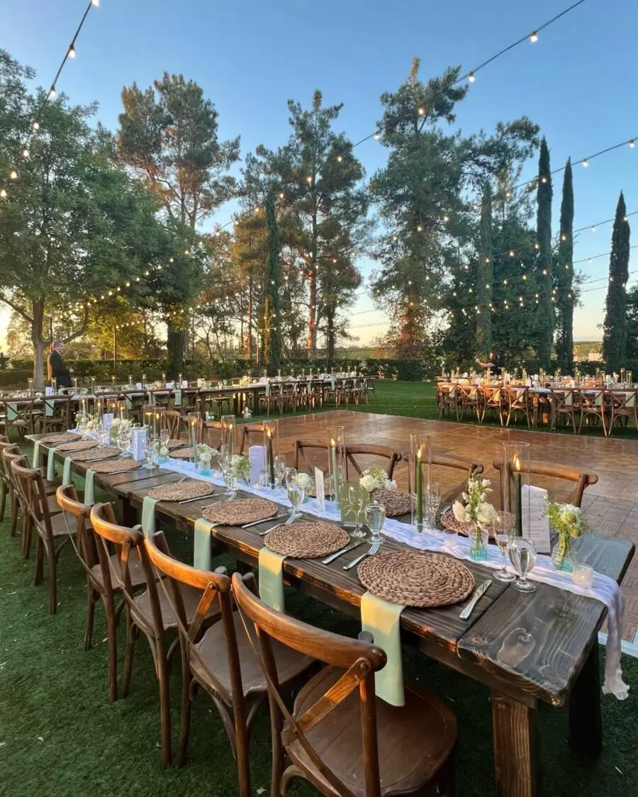 Charming outdoor rustic table setting awaits guests