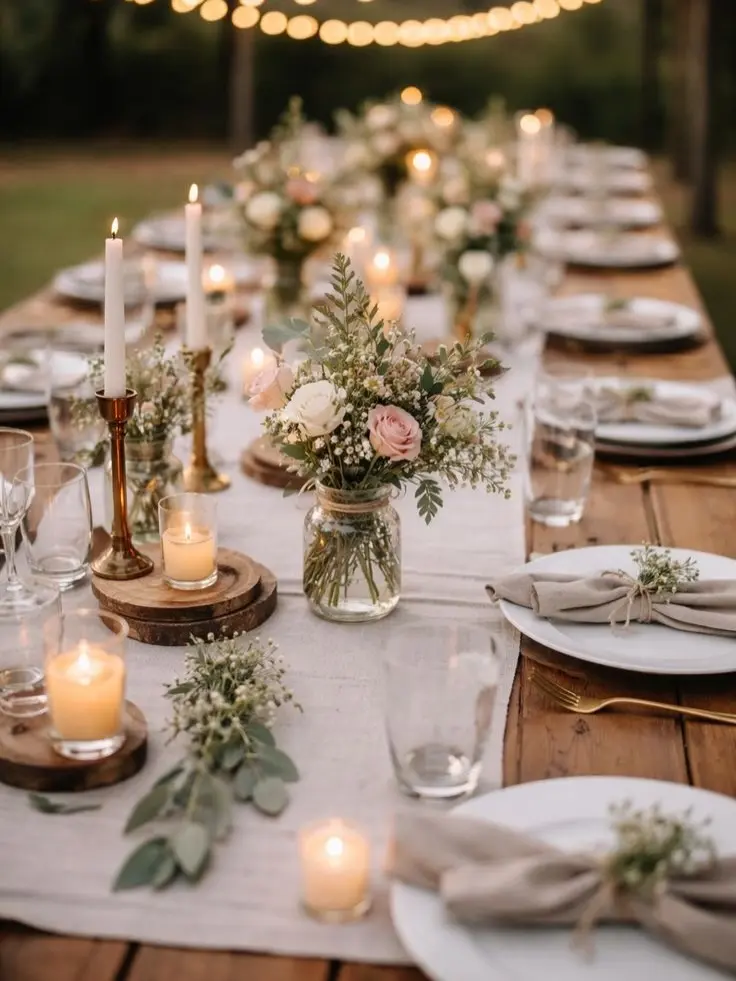 Charming rustic table setting with soft candlelight