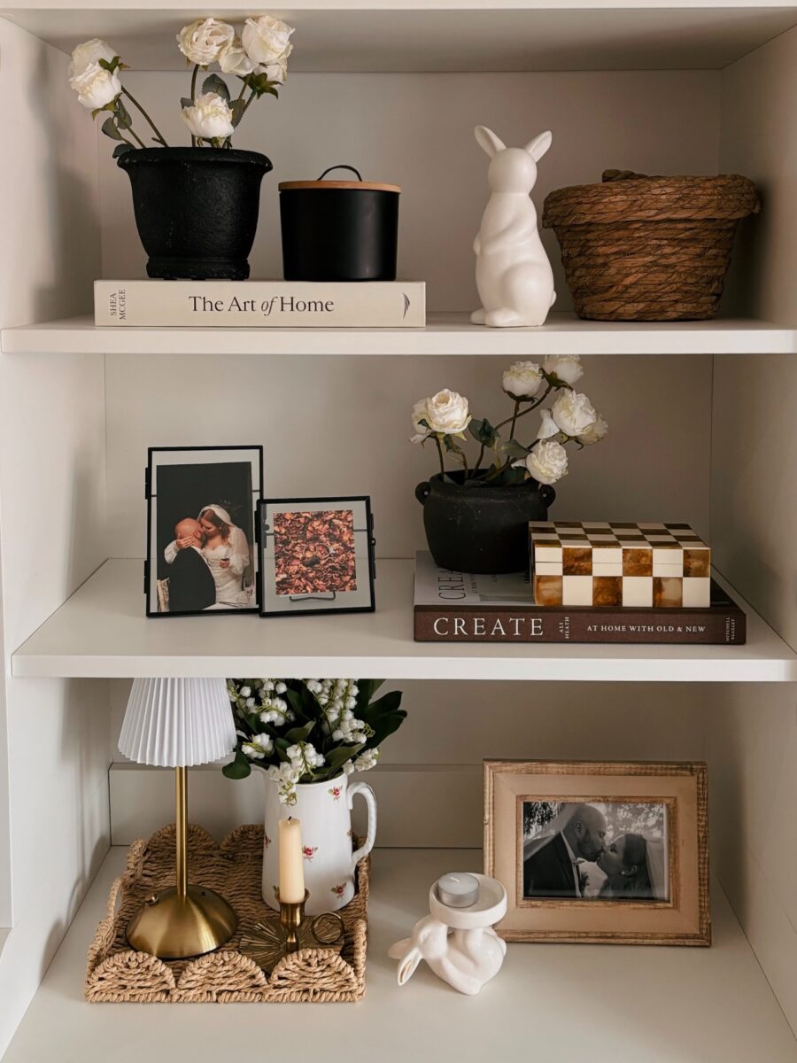 Charming shelf decor with floral accents