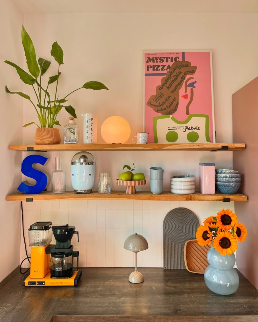 Charming Shelf Decor with Colorful Accents