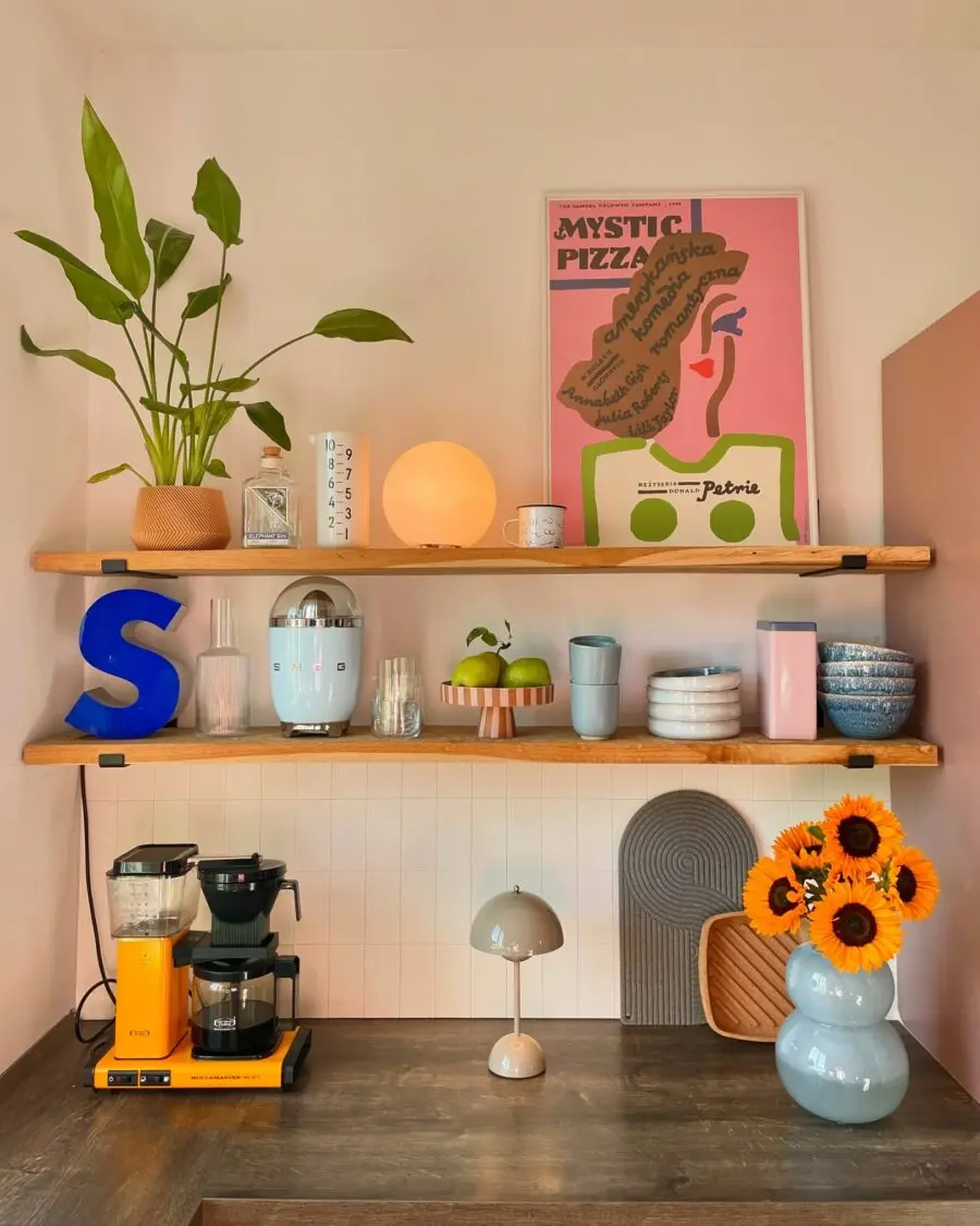 Charming Shelf Decor with Colorful Accents
