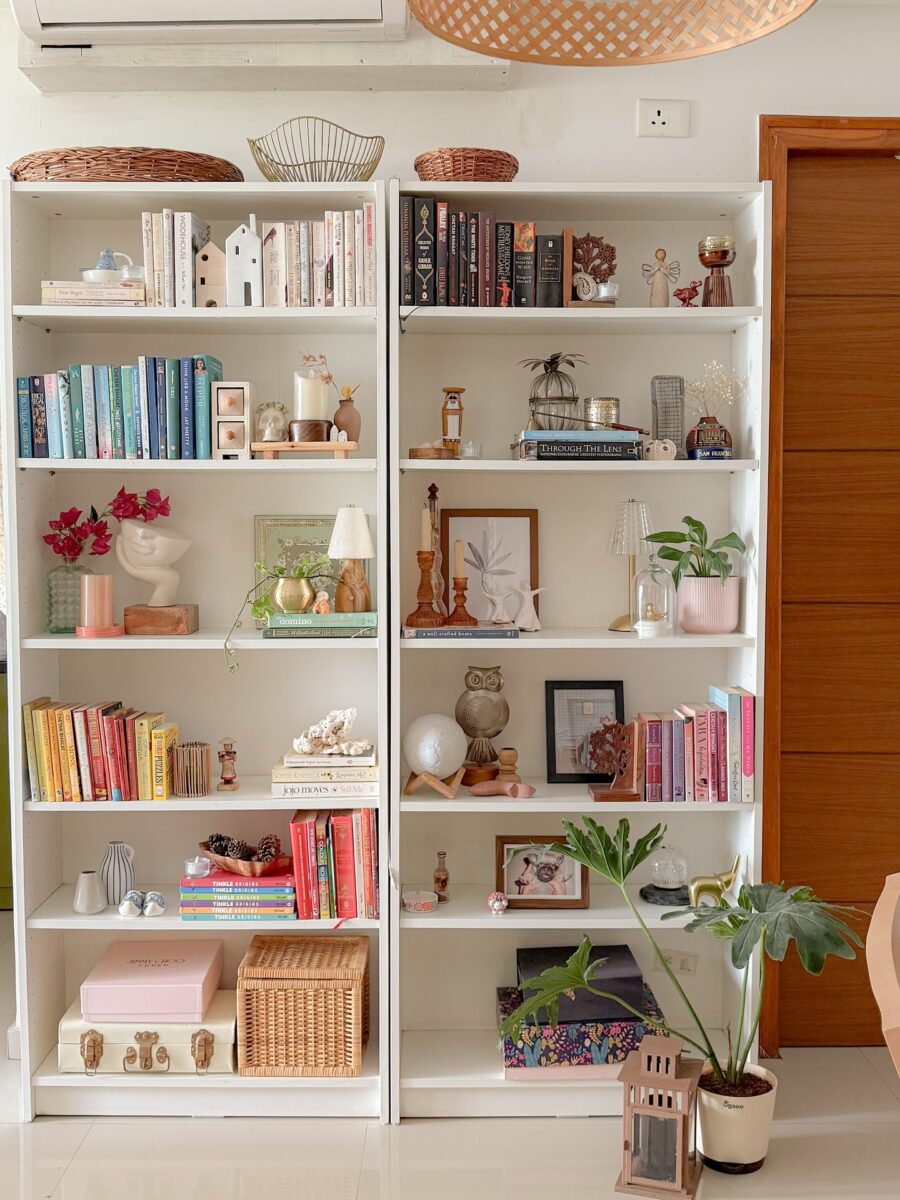 Chic and Cozy Home Shelf Arrangement
