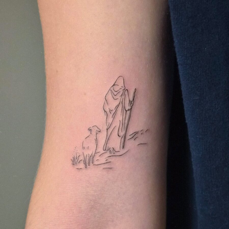 Symbolic Shepherd and Dog Design Tattoo