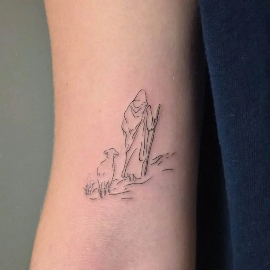 Symbolic Shepherd and Dog Design Tattoo