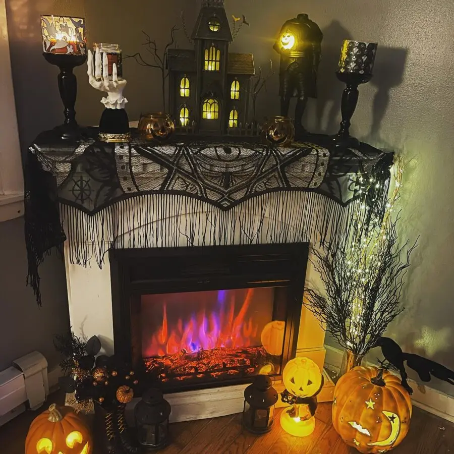 Enchanting fireplace with Halloween charm