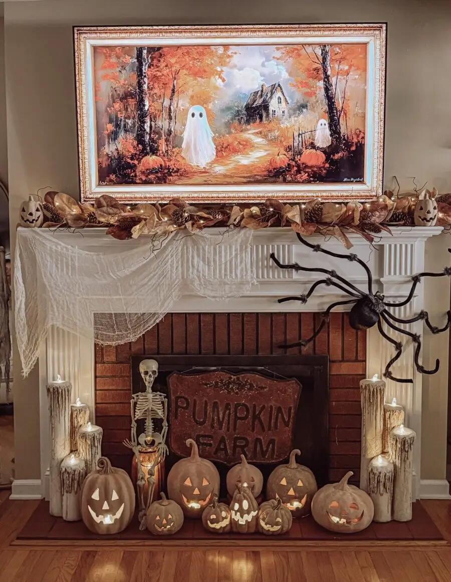 Elegant Halloween Mantle with Ghostly Vibes