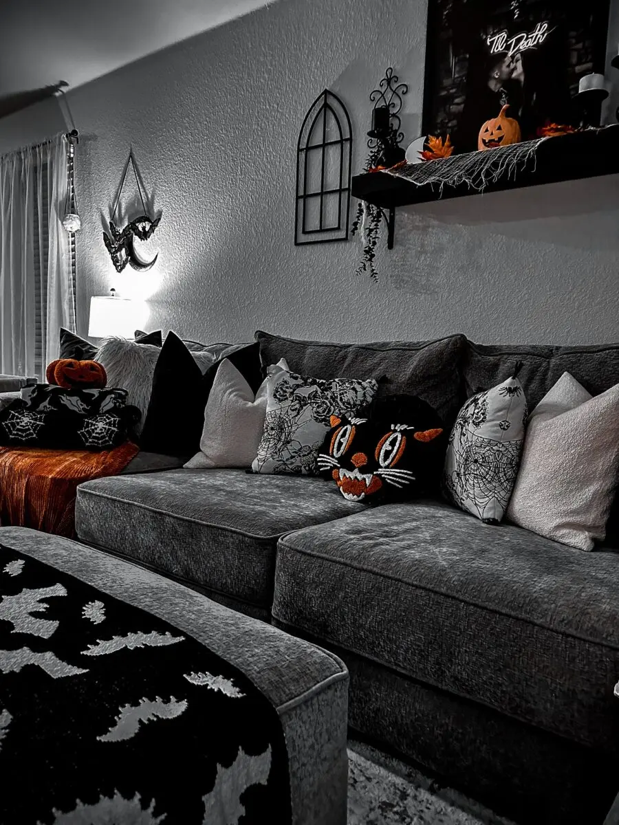 Charming Halloween-themed couch and pillows