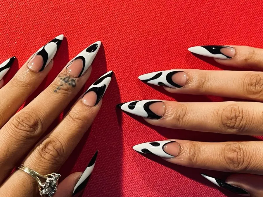 Chic black and white stiletto nail art