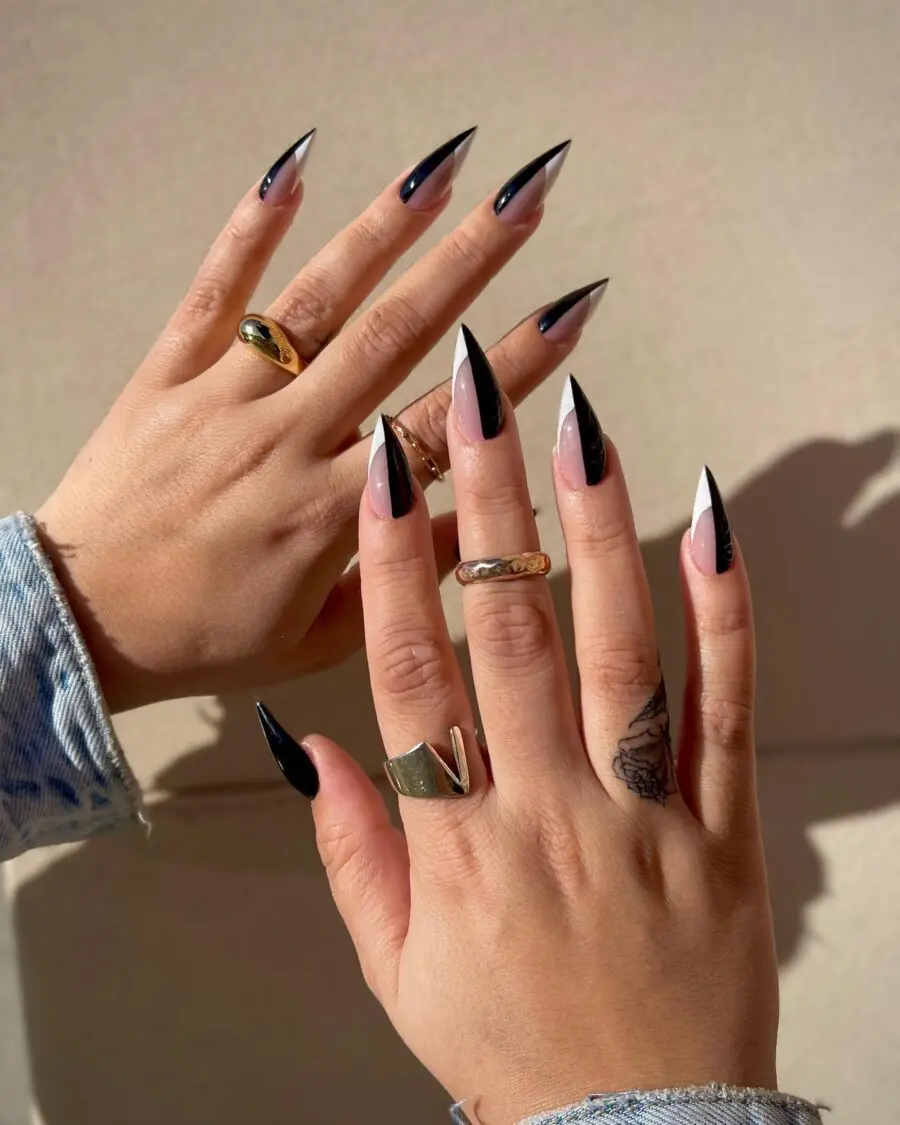 Elegant black and white stiletto nails design
