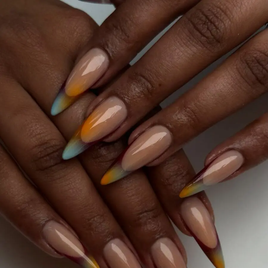 Vibrant Ombre Stiletto Nail Design