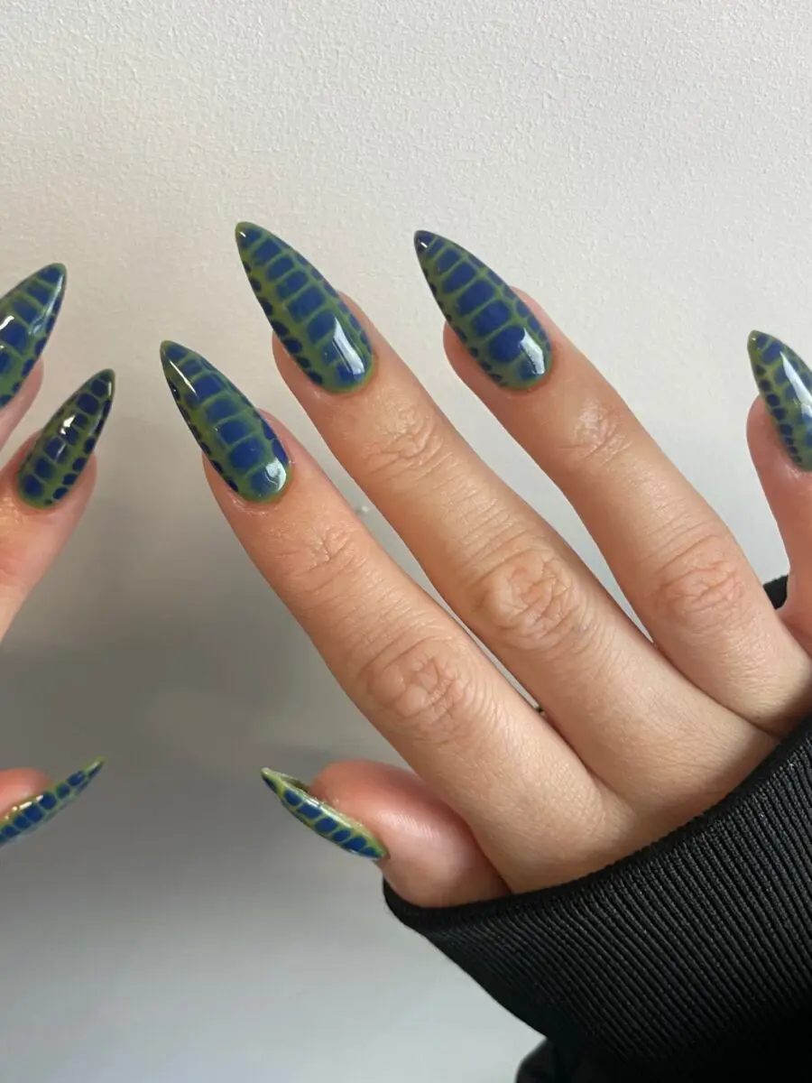 Vibrant stiletto nails with a unique pattern