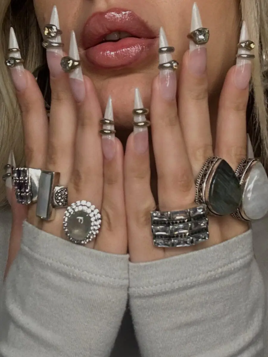 Chic stiletto nails with metallic accents